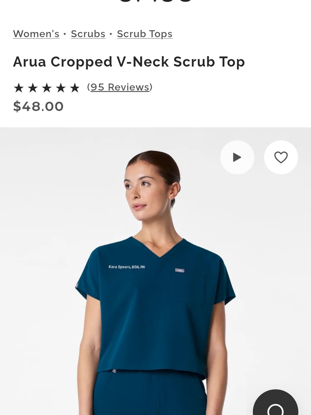 Figs Arua Cropped V-Neck Top - Teal Blue